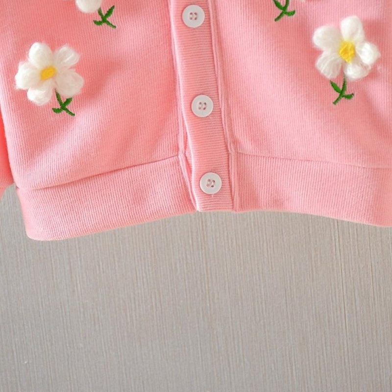 Ju Ju Jam Girls Sweater with Bright Blossom Pattern, offering a cheerful and warm option for your little oneās wardrobe.