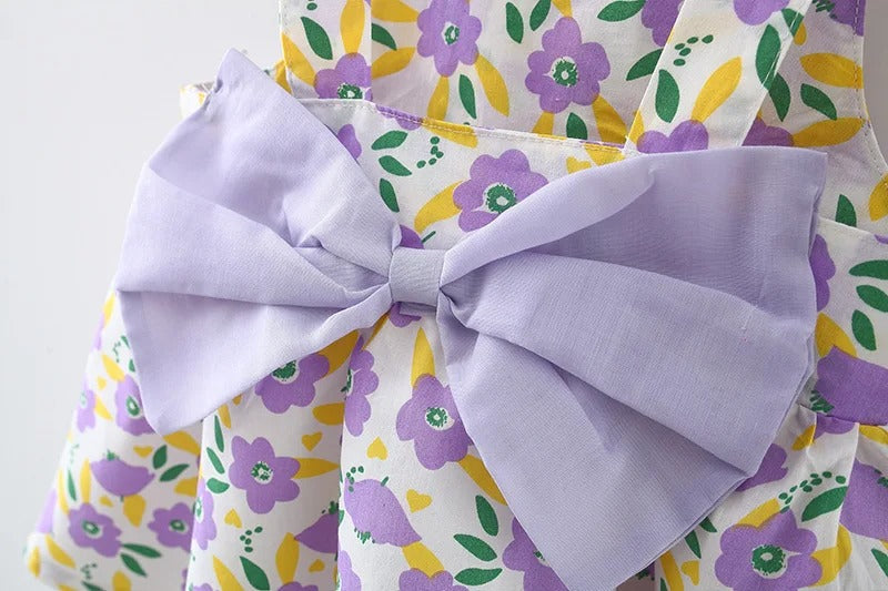 Lavender Bow Girls Dress With Hat