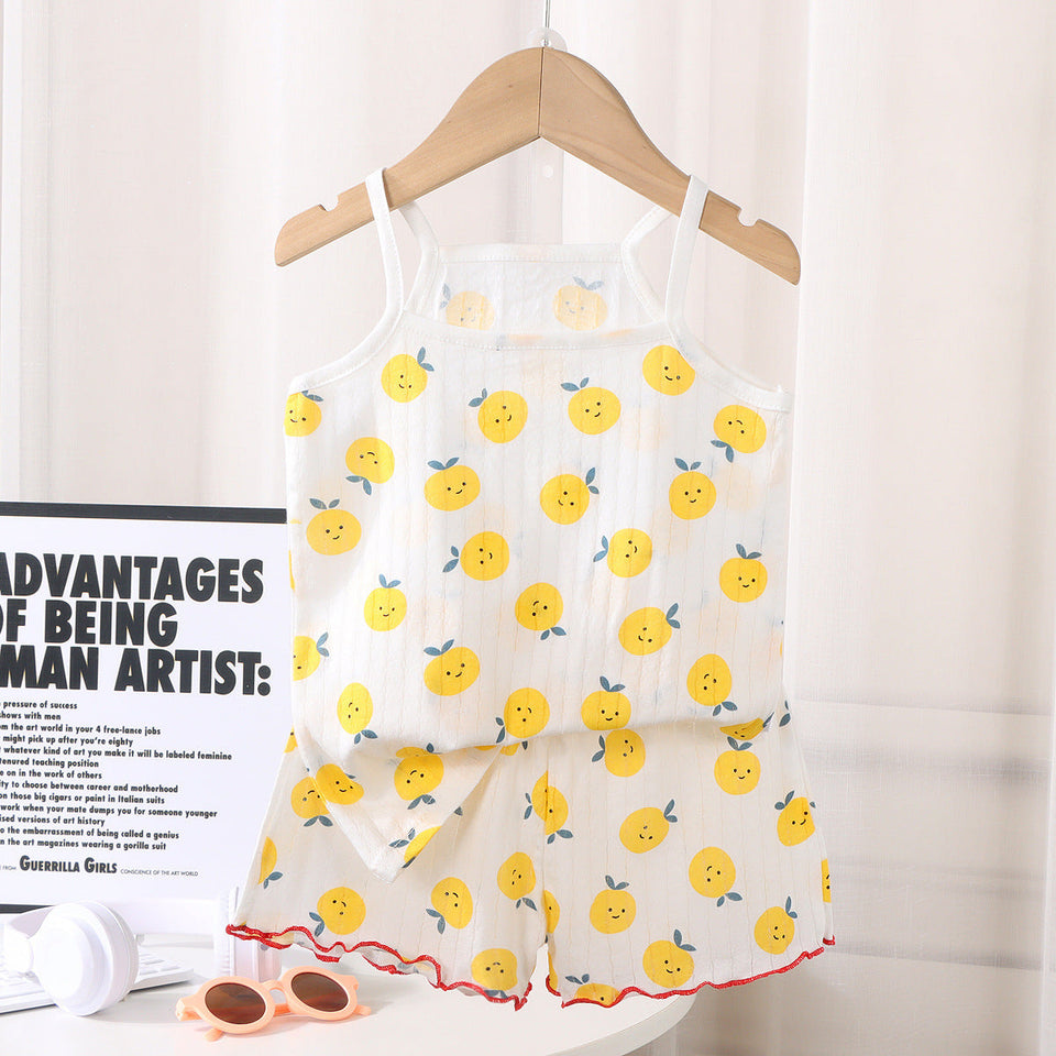 Bright fruit-themed sleeveless top and shorts set for girls by Ju Ju Jam