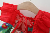 Red Vibrant Frill Sleeves Girls Dress with Hat