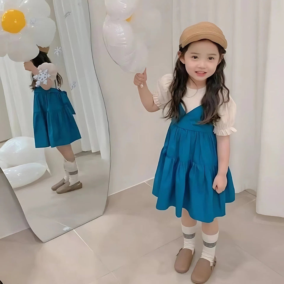 Balloon Sleeves Denim Girls Dress