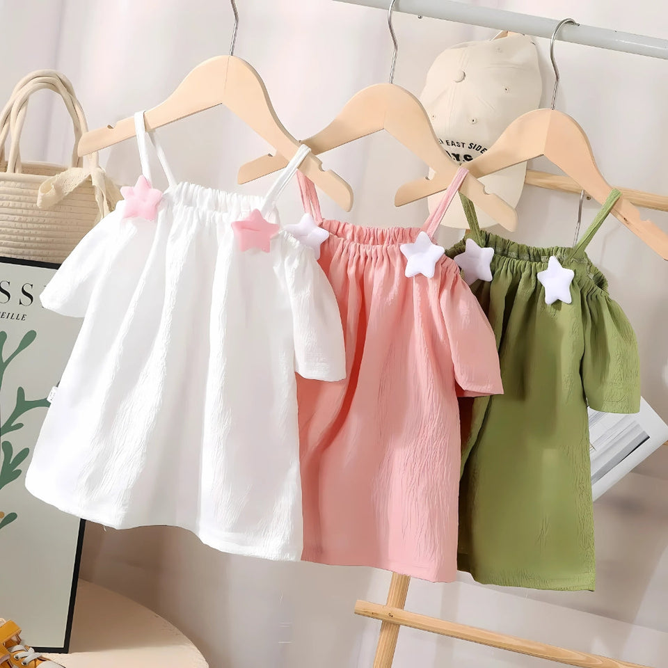 Off-Shoulder 3D Stars Girls Dress