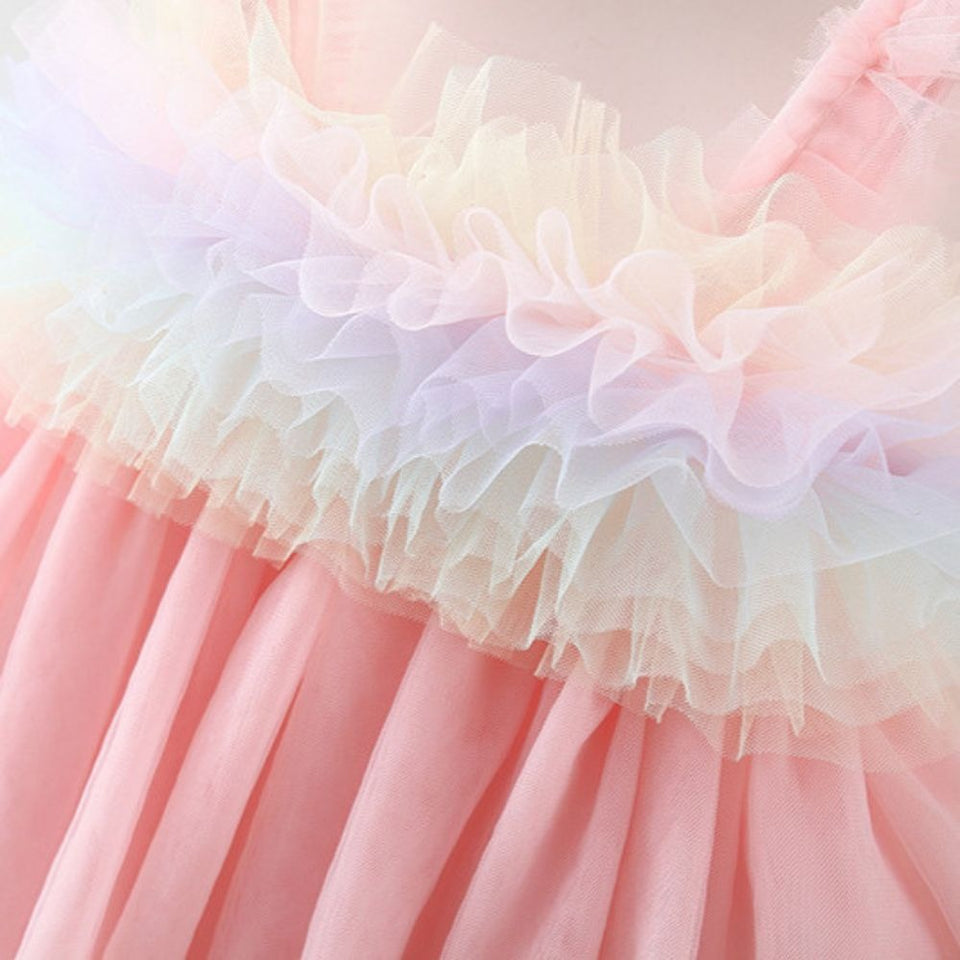 Rainbow Frill Girls Princess Dress