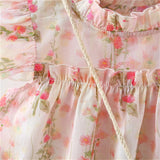 Floral Fantasy Girls Dress With Sling Bag