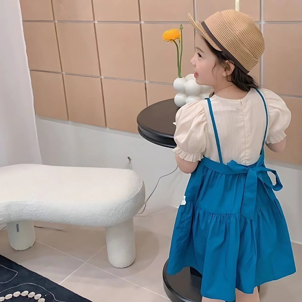 Balloon Sleeves Denim Girls Dress
