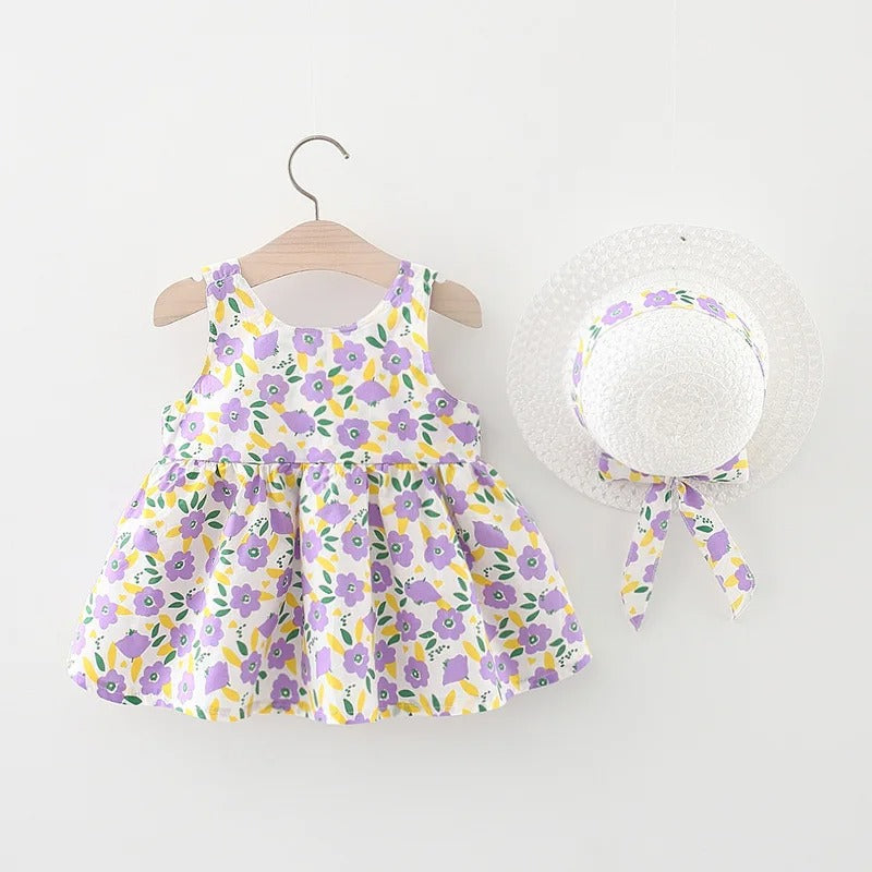 Lavender Bow Girls Dress With Hat