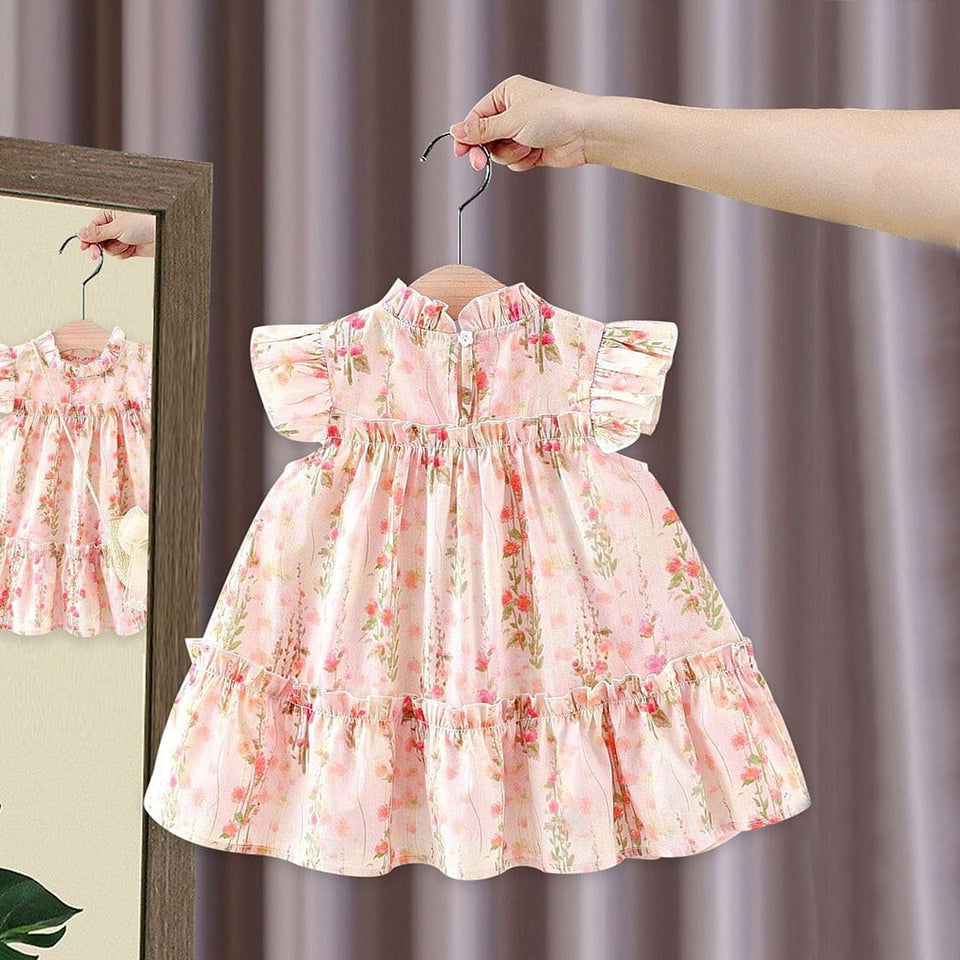 Floral Fantasy Girls Dress With Sling Bag