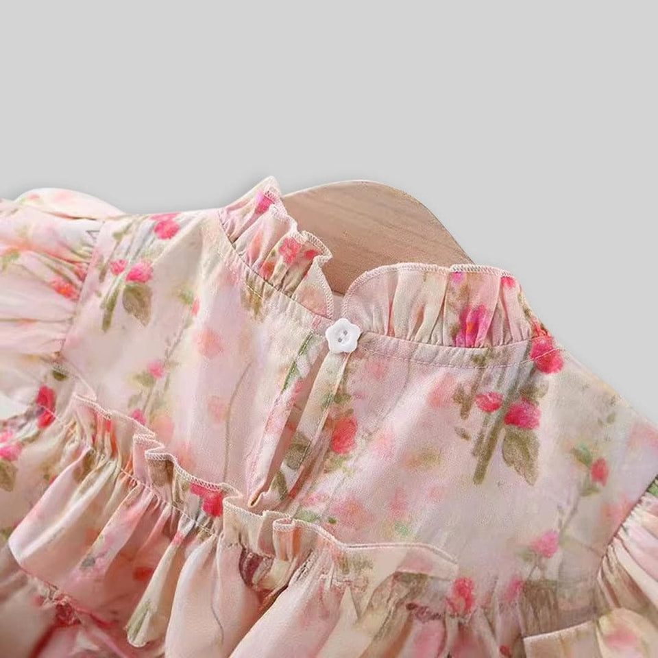 Floral Fantasy Girls Dress With Sling Bag