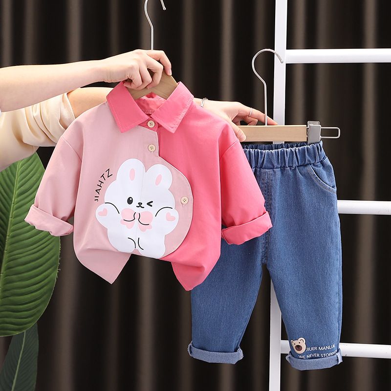 Pink Stylish Shirt with Jeans Girls Set