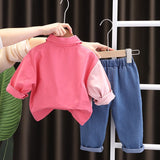 Pink Stylish Shirt with Jeans Girls Set