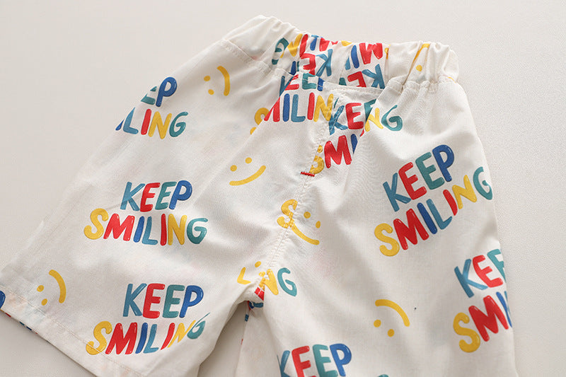 Comfortable Keep Smiling Vibrant Shirt and Shorts Boys Set with uplifting design