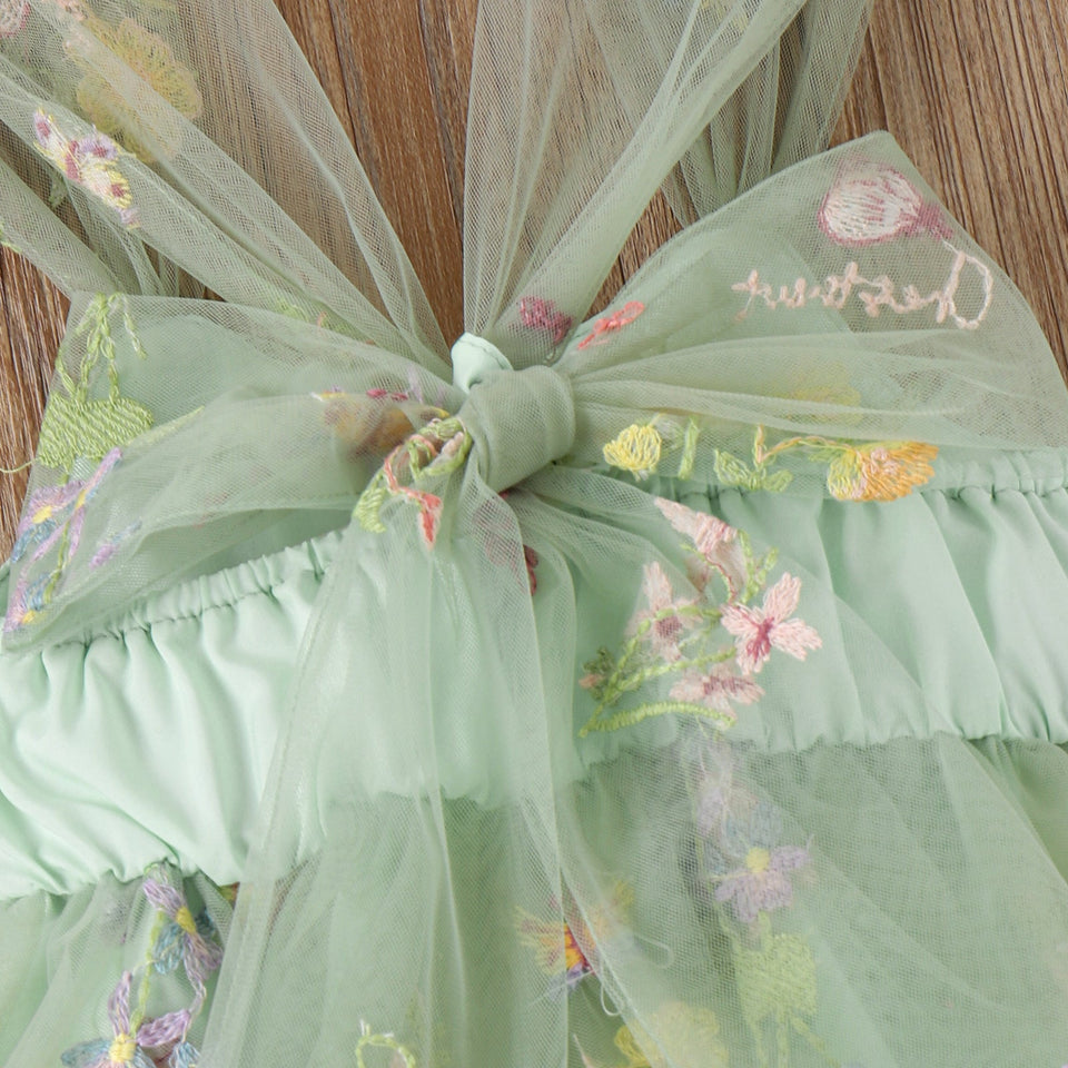 Flower Embroidered Romper Dress