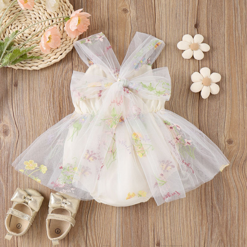 Flower Embroidered Romper Dress
