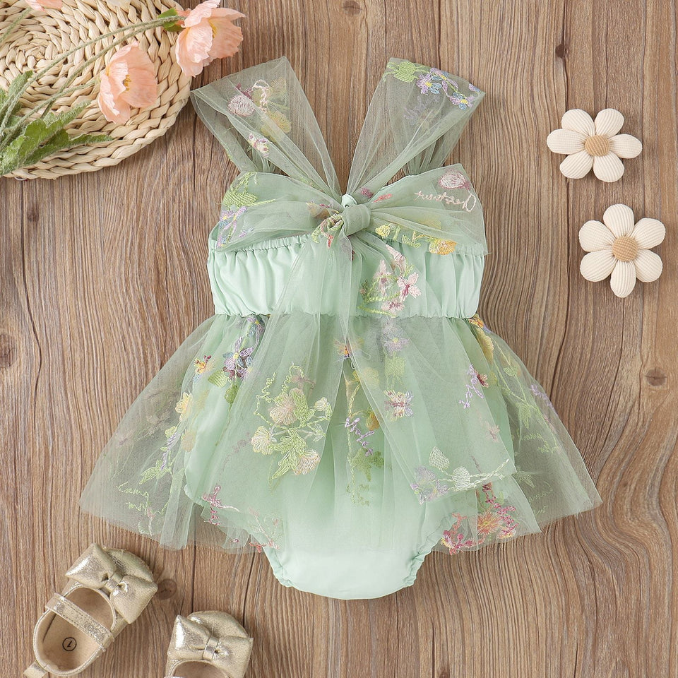 Flower Embroidered Romper Dress