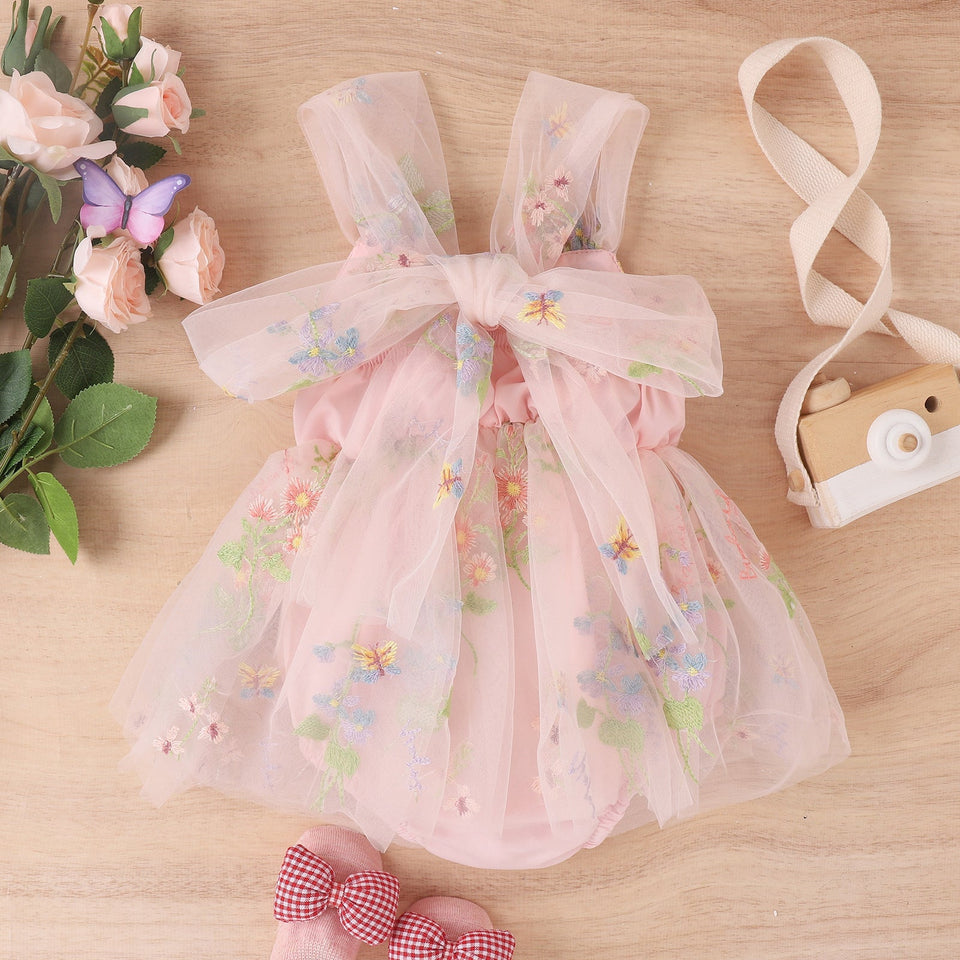 Flower Embroidered Romper Dress