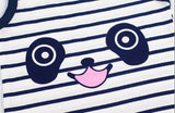 Boys' Panda Striped Outfit - Features a fun panda graphic and stylish stripes, perfect for a comfortable and trendy summer look, available at Ju Ju Jam.