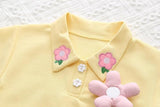 Ju Ju Jam pastel baby girl co-ord set showcasing 3D flower decoration on a top and matching bottoms, perfect for a sweet and stylish look.