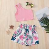 Ju Ju Jam Pink One Shoulder Top and Shorts Girls Set – Stylish and playful summer outfit featuring a one-shoulder top in pink with matching shorts.