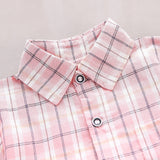 Boys' pink plaid shirt with coordinating shorts, a trendy and comfortable set from Ju Ju Jam.