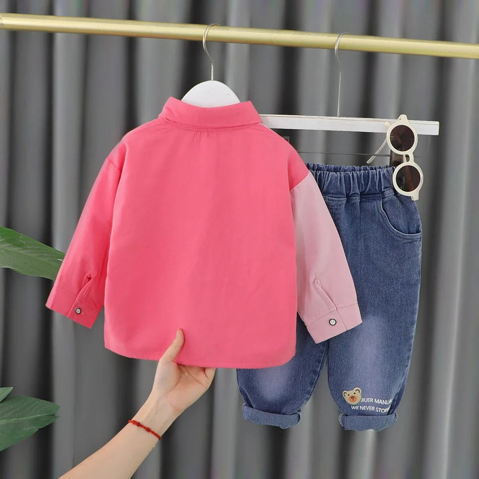 Pink Stylish Shirt with Jeans Girls Set