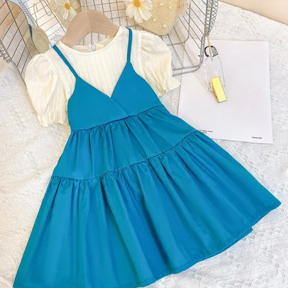 Balloon Sleeves Denim Girls Dress