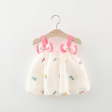 White Pink Bow Girls Dress - Elegant dress with a white base and a cute pink bow detail, perfect for special occasions and everyday wear, available at Ju Ju Jam.