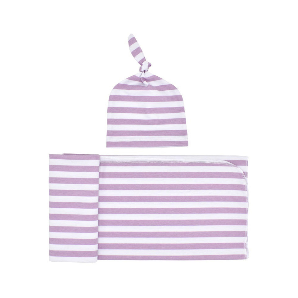 Striped Soft Swaddle Set with Cap