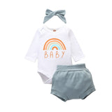 Three-piece Rainbow Romper Suit with Hair Bow