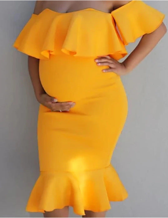 Ruffled Off Shoulder Maternity Dress