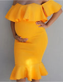 Ruffled Off Shoulder Maternity Dress