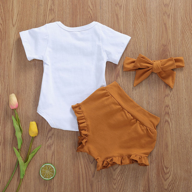 Three-piece Rainbow Romper Suit with Hair Bow
