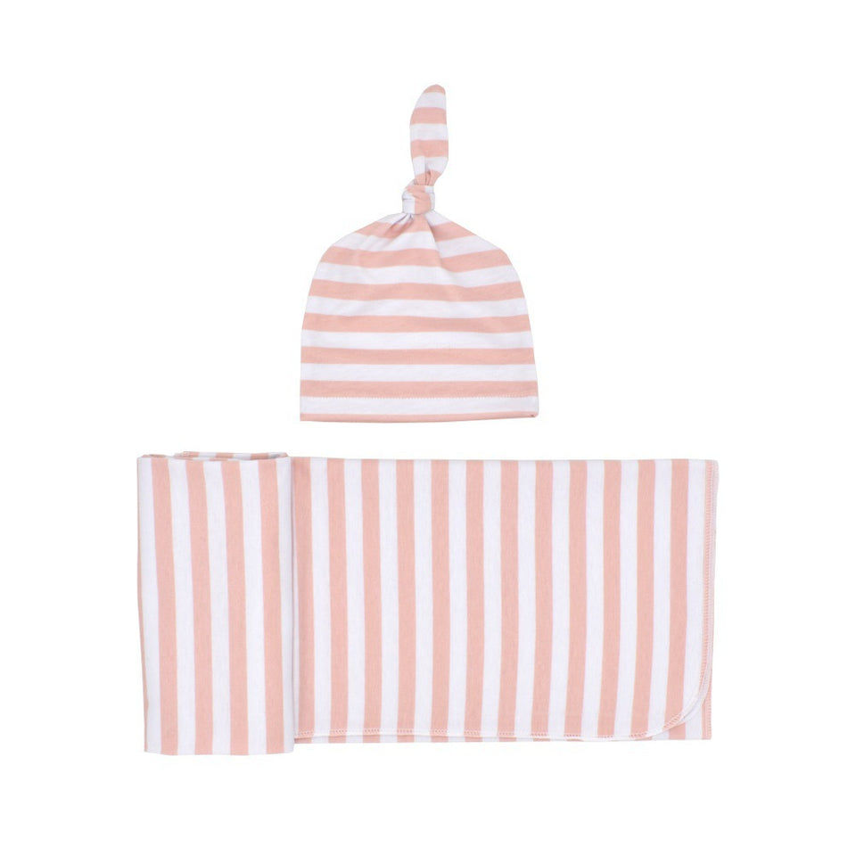 Striped Soft Swaddle Set with Cap