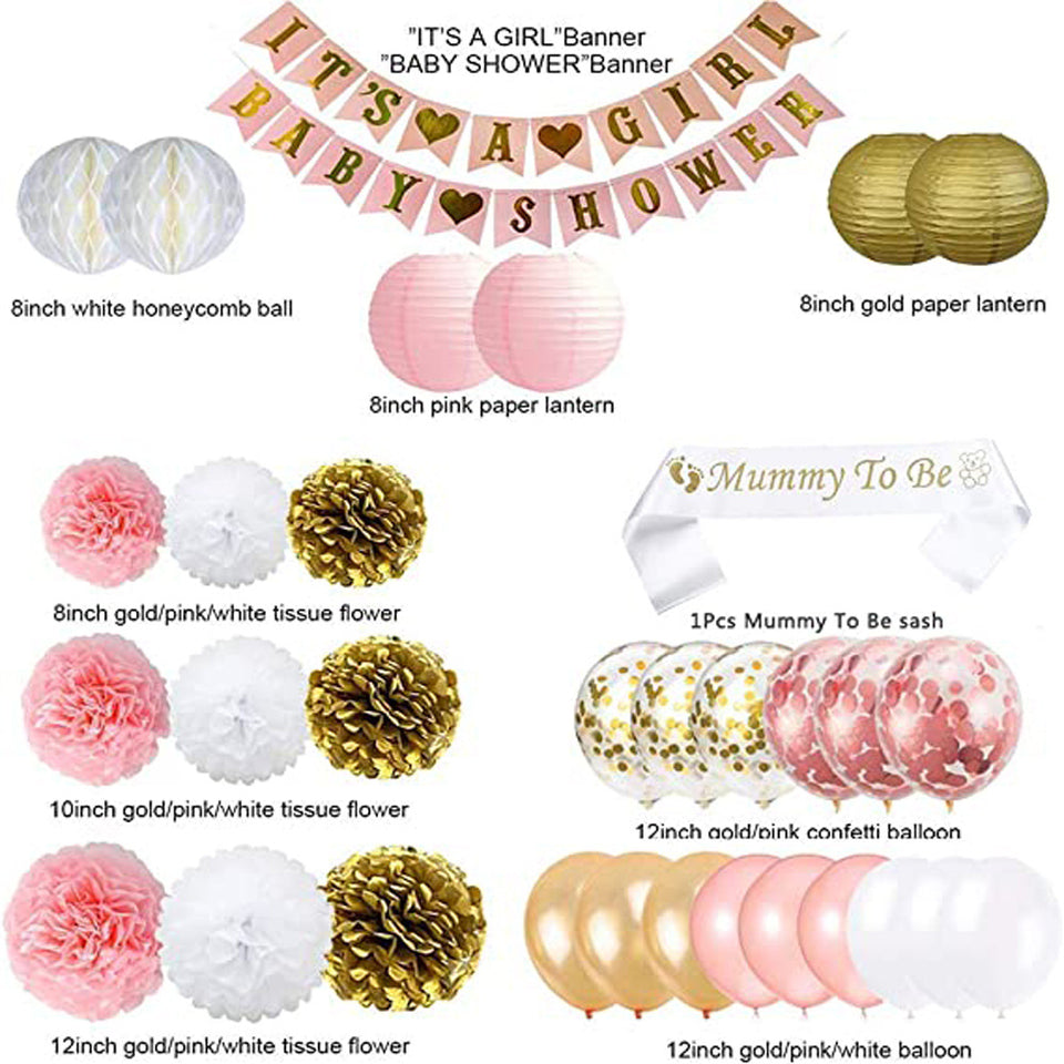 Baby Shower Decorations - Pink and Gold for Baby Girl