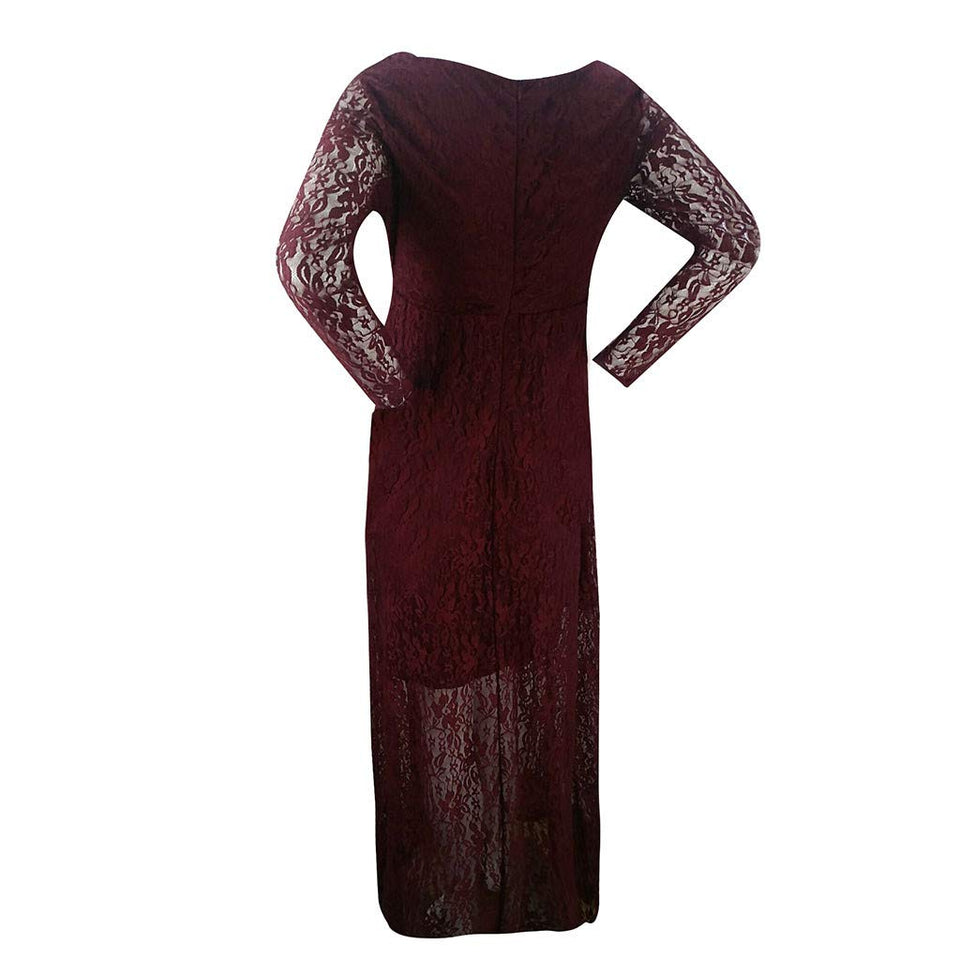 Deep V-neck long-sleeved lace dress