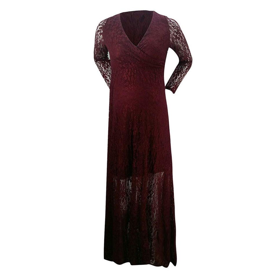 Deep V-neck long-sleeved lace dress