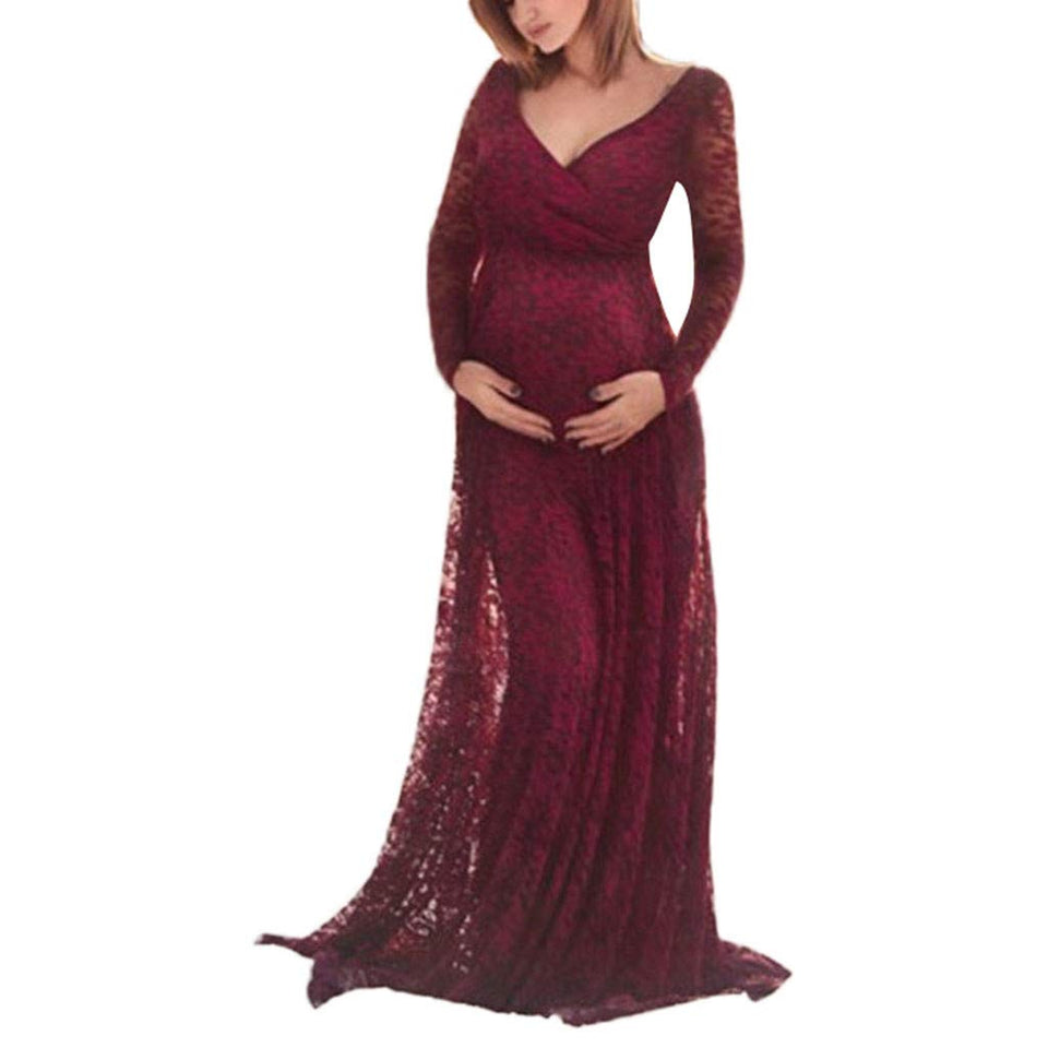 Deep V-neck long-sleeved lace dress