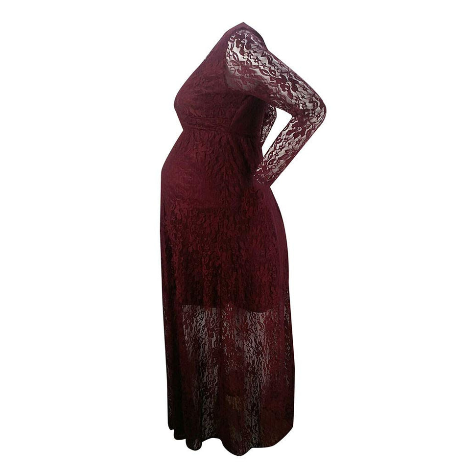 Deep V-neck long-sleeved lace dress
