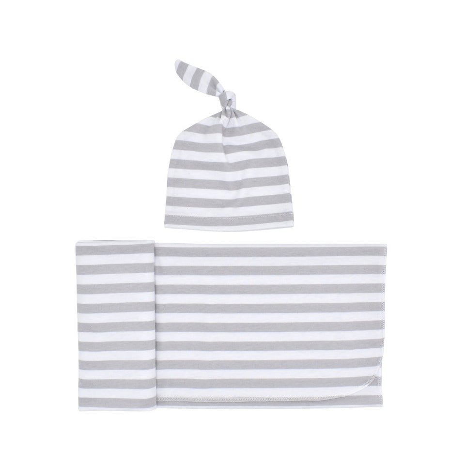 Striped Soft Swaddle Set with Cap