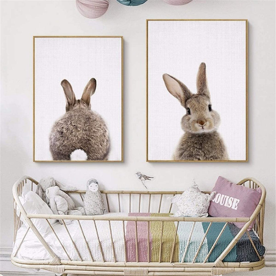 Baby Bunny Front and Back Nursery Wall Prints - Set of 2