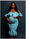 Ruffled Off Shoulder Maternity Dress