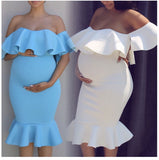 Ruffled Off Shoulder Maternity Dress