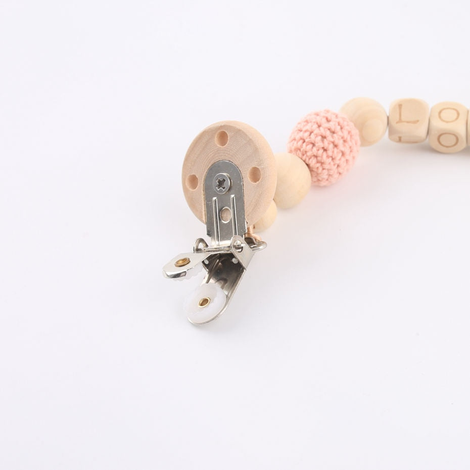 Personalized Baby Name Wood Chain - Pacifier or Teether Holding Strap