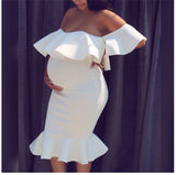 Ruffled Off Shoulder Maternity Dress