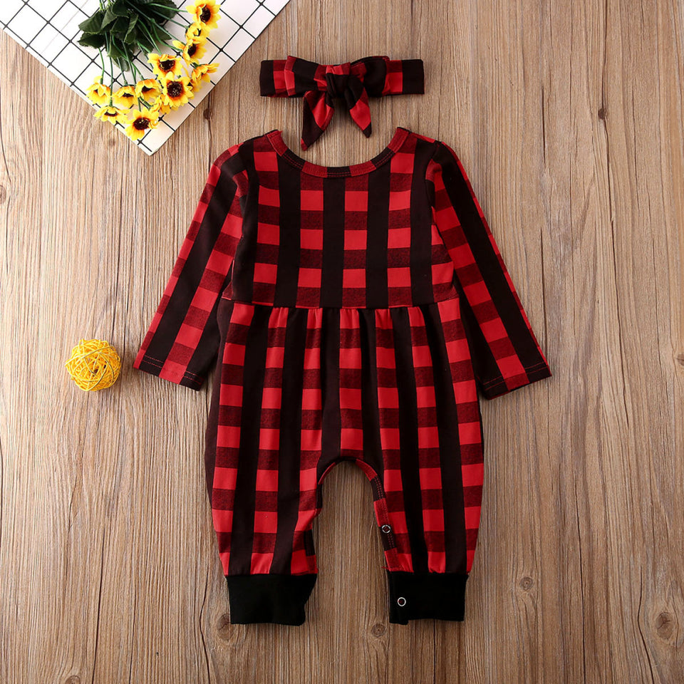 Plaid Romper Set with Bow