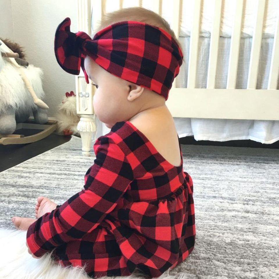 Plaid Romper Set with Bow