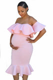 Ruffled Off Shoulder Maternity Dress