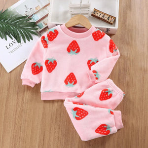 Berry Pink Girls Plush Co-ord Set, featuring a soft and cozy design in a vibrant berry pink color from Ju Ju Jam.