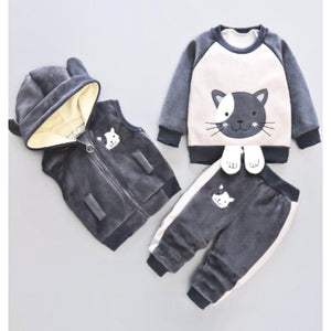 Adorable three-piece winter set for boys and girls, crafted for warmth and style, available exclusively at Ju Ju Jam.