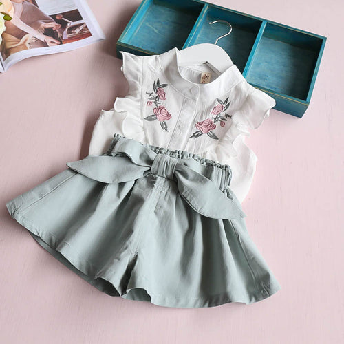 Girls Embroidered Top With Bow Shorts by Ju Ju Jam - Perfect for Playtime or Events