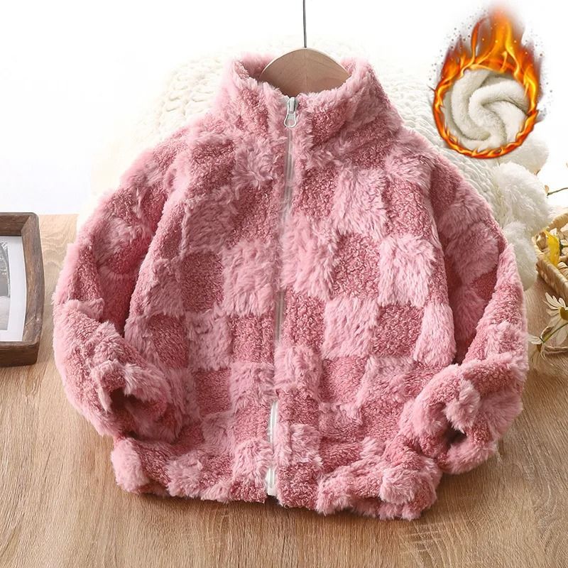 Cuddly Checkered Cozy Fleece Jacket by Ju Ju Jam – stylish and warm jacket for kids, featuring a trendy checkered design.